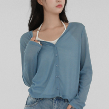 벤시즈 골지 시스루 브이넥 가디건